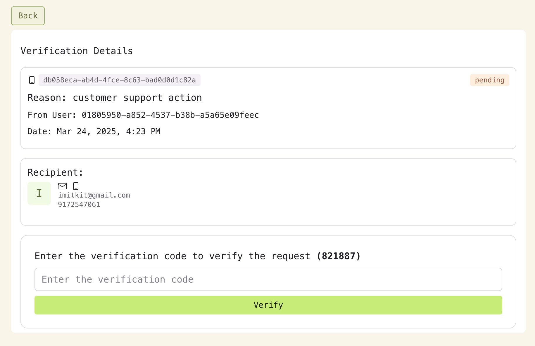 OTP verification dashboard